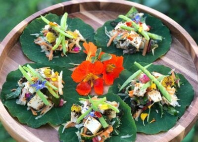 Nasturtium Wraps with Green Papaya Salad