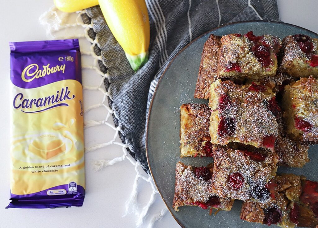 Caramilk and Raspberry Zucchini Brownies