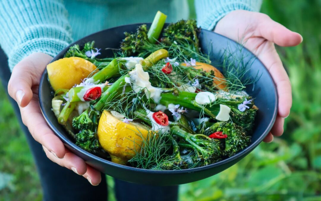 Roasted Broccolini with Lemon and Garlic Yoghurt Dressing