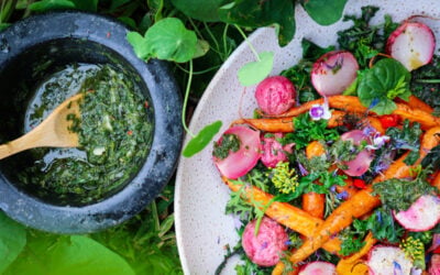 Roast Radish and Carrot Salad with Radish Top Chimichurri