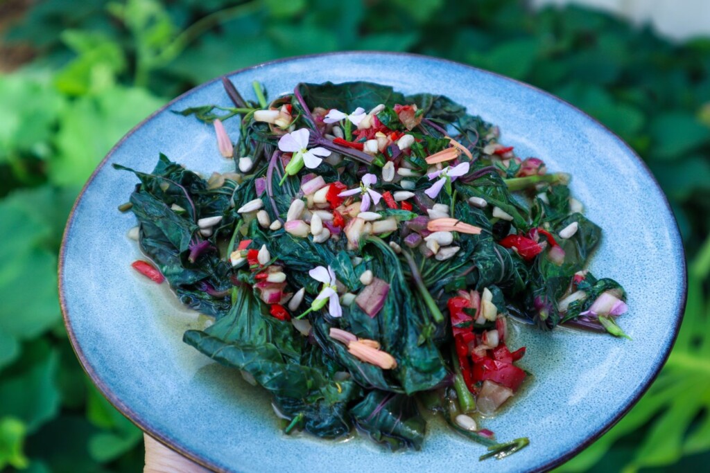 sweet and spicy potato greens