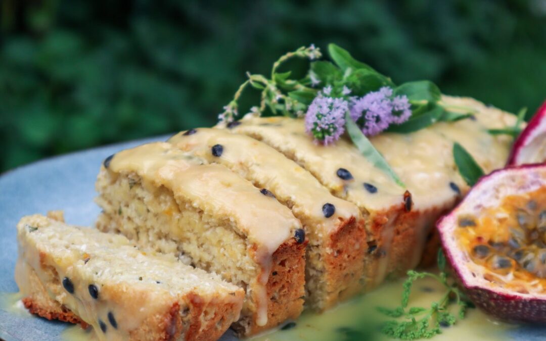 Coconut and Lemon Verbena Loaf with Passionfruit