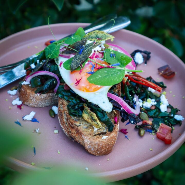 Sautéed Rainbow Chard on Toast with Feta and Crispy Sage 