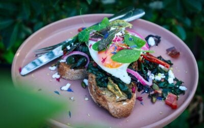 Sautéed Rainbow Chard on Toast with Feta, Crispy Sage and Pickled Onions